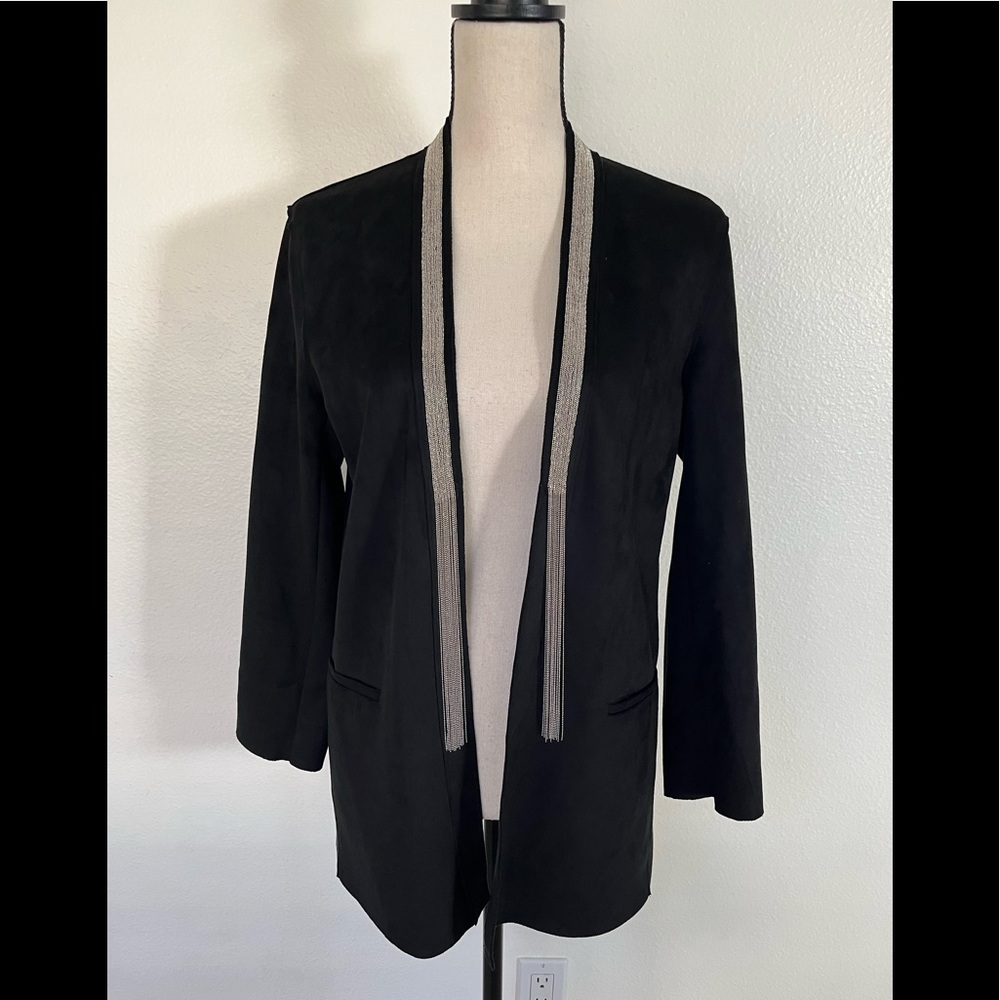 Zara Open Cardigan Silver Beaded fringe collar